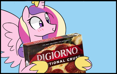 Size: 485x308 | Tagged: safe, artist:lance, derpibooru import, edit, princess cadance, alicorn, pony, blushing, digiorno, female, food, holding, mare, meat, meme, peetzer, pepperoni, pepperoni pizza, pizza, ponies eating meat, smiling, solo, spread wings, that pony sure does love pizza, wingboner, wings