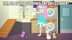 Size: 960x539 | Tagged: semi-grimdark, derpibooru import, edit, edited screencap, screencap, fluttershy, cat, dog, equestria girls, equestria girls series, so much more to me, abuse, animal abuse, image macro, meme, out of character, pup-pup