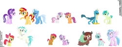 Size: 2944x1146 | Tagged: safe, artist:glimmer-verse, derpibooru import, apple bloom, gallus, ocellus, sandbar, scootaloo, silverstream, smolder, starlight glimmer, sunset shimmer, sweetie belle, terramar, trixie, yona, changedling, changeling, classical hippogriff, dragon, earth pony, gryphon, hippogriff, pony, yak, babstiara, bisexual, bow, cloven hooves, cutie mark crusaders, dragoness, female, flying, gallbar, gay, hair bow, jewelry, lesbian, male, monkey swings, necklace, ocellustream, shimmerglimmer, shipping, simple background, startrix, straight, student six, suntrix, teenager, terrabloom, transparent background, yonastream, yonellus