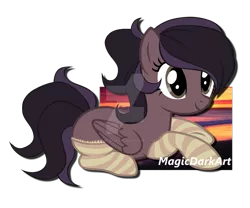 Size: 1024x853 | Tagged: safe, artist:magicdarkart, derpibooru import, oc, unofficial characters only, pegasus, pony, clothes, deviantart watermark, female, mare, prone, simple background, socks, solo, striped socks, transparent background, watermark