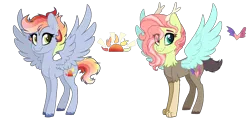 Size: 2440x1158 | Tagged: safe, artist:spectrumnightyt, derpibooru import, oc, oc:spring heart, oc:sunset swirls, unofficial characters only, hybrid, pegasus, pony, female, interspecies offspring, mare, offspring, parent:discord, parent:princess celestia, parent:rainbow dash, parent:soarin', parents:dislestia, parents:soarindash, simple background, spread wings, transparent background, wings