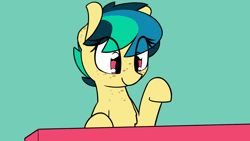 Size: 1280x720 | Tagged: safe, artist:shinodage, derpibooru import, oc, oc:apogee, unofficial characters only, pegasus, pony, animated, chest fluff, chest freckles, cute, diageetes, ear freckles, electric piano, eye clipping through hair, eye shimmer, female, filly, freckles, green background, hooves, ocbetes, piano, shitposting, simple background, smiling, solo, typing