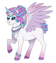 Size: 1024x1146 | Tagged: alicorn, alternate universe, alternate version, artist:cascayd, bracelet, bun, derpibooru import, evil flurry heart, ice horn, jewelry, necklace, new hairstyle, older, princess flurry heart, safe, simple background, transparent background