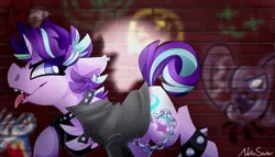 Size: 4200x2400 | Tagged: safe, artist:nekosnicker, derpibooru import, starlight glimmer, unicorn, chains, female, mare, piercing, punk, sharp teeth, solo, teeth