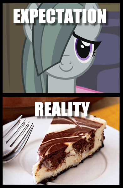 Size: 951x1454 | Tagged: cute, derpibooru import, edit, edited screencap, expectation vs reality, food, hearthbreakers, image macro, literal marble pie, marblebetes, marble pie, meme, pie, pun, safe, screencap, visual pun