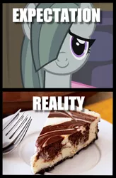 Size: 951x1454 | Tagged: cute, derpibooru import, edit, edited screencap, expectation vs reality, food, hearthbreakers, image macro, literal marble pie, marblebetes, marble pie, meme, pie, pun, safe, screencap, visual pun