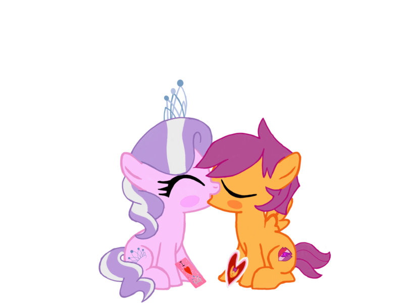 Size: 2732x2048 | Tagged: safe, artist:turnaboutart, derpibooru import, diamond tiara, scootaloo, earth pony, pegasus, pony, base used, blushing, card, colt, cute, female, filly, half r63 shipping, hearts and hooves day, hearts and hooves day cards, jewelry, kissing, male, rule 63, scooteroll, scootiara, shipping, simple background, skatiara, straight, tiara, transparent background, young love