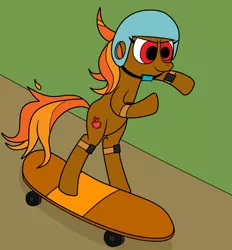 Size: 1570x1693 | Tagged: artist:eagc7, derpibooru import, female, helmet, mare, oc, oc:primrose, request, requested art, safe, skateboard, skateboarding, solo