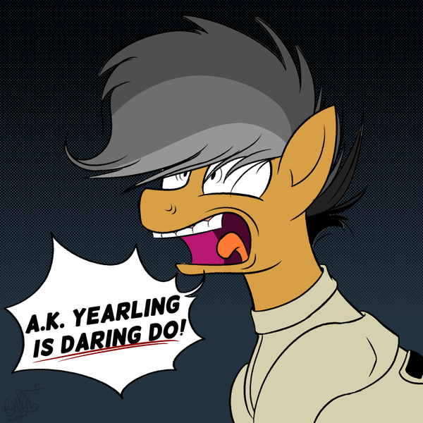 Size: 2000x2000 | Tagged: safe, artist:binkyt11, derpibooru import, quibble pants, earth pony, pony, atg 2018, bondage, description is relevant, implied daring do, insanity, male, newbie artist training grounds, solo, speech, speech bubble, stallion, straitjacket, yelling