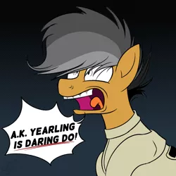 Size: 2000x2000 | Tagged: safe, artist:binkyt11, derpibooru import, quibble pants, earth pony, pony, atg 2018, bondage, description is relevant, implied daring do, insanity, male, newbie artist training grounds, solo, speech, speech bubble, stallion, straitjacket, yelling