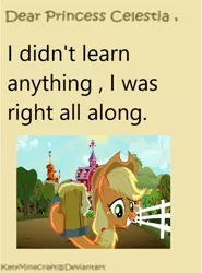 Size: 584x788 | Tagged: safe, derpibooru import, edit, screencap, applejack, earth pony, pony, the super speedy cider squeezy 6000, apple farm, cider, cider mug, cropped, dear princess celestia, female, green eyes, i didn't learn anything, mare, mug, tankard