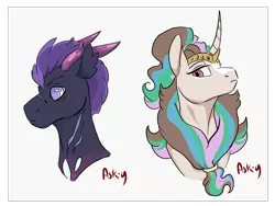 Size: 2048x1536 | Tagged: artist:ask-y, bust, changepony, derpibooru import, female, gray background, hybrid, interspecies offspring, oc, oc:solemn glory, oc:vehement, offspring, parent:pharynx, parent:princess celestia, parent:scorpan, parents:scorlestia, parents:tempynx, parent:tempest shadow, portrait, safe, simple background, unofficial characters only, white background