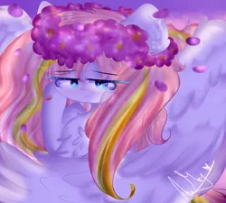 Size: 1000x900 | Tagged: safe, artist:anasflow, derpibooru import, oc, pegasus, pony, female, floral head wreath, flower, mare, solo