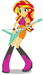 Size: 7449x12824 | Tagged: safe, artist:famousmari5, derpibooru import, sunset shimmer, equestria girls, rainbow rocks, absurd resolution, beautiful, boots, clothes, female, guitar, guitar pick, high heel boots, shoes, simple background, skirt, sleeveless, solo, sunset shredder, transparent background, vector