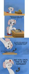 Size: 800x2040 | Tagged: safe, artist:hewison, derpibooru import, nurse redheart, earth pony, pony, ask pun, ask, comic, female, gradient background, mare, solo, telephone