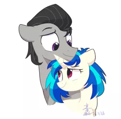 Size: 764x753 | Tagged: safe, artist:yaaaco, derpibooru import, octavia melody, vinyl scratch, female, half r63 shipping, male, mare, octavius, rule 63, scratchtavia, scratchtavius, shipping, simple background, smiling, stallion, straight, white background