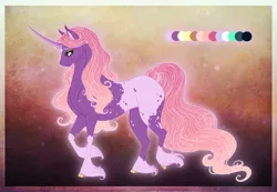 Size: 1280x888 | Tagged: safe, artist:silverwolf866, derpibooru import, oc, unofficial characters only, classical unicorn, unicorn, abstract background, adoptable, appaloosa, blank flank, cloven hooves, color palette, ethereal mane, female, freckles, leonine tail, mare, offspring, parent:big macintosh, parent:princess luna, parents:lunamac, solo, starry mane, unshorn fetlocks