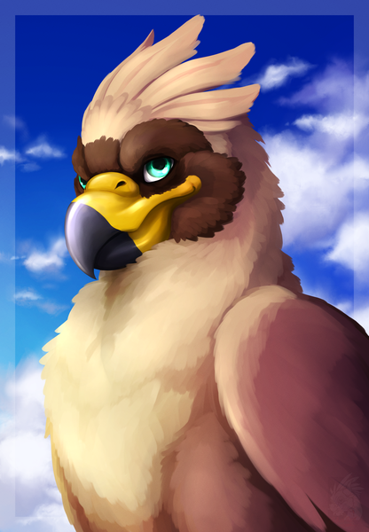 Size: 2429x3500 | Tagged: safe, artist:whelpsy, derpibooru import, oc, oc:serilde, gryphon, bust, portrait