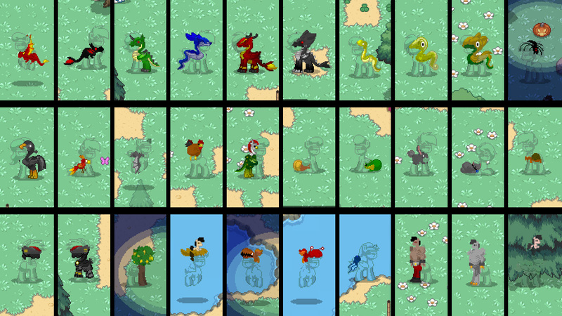 Size: 1366x768 | Tagged: safe, derpibooru import, oc, bat, bird, cat, cockatrice, dragon, fish, frog, phoenix, pony, rabbit, snail, snake, spider, turtle, wyvern, yeti, pony town, liu kang, piranha, roomba, rooster, tree