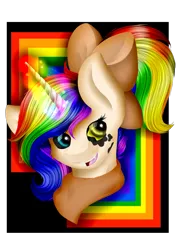 Size: 997x1399 | Tagged: safe, artist:absolitedisaster08, derpibooru import, oc, oc:inky bright, pony, unicorn, black sclera, bow, bust, female, hair bow, mare, portrait, solo