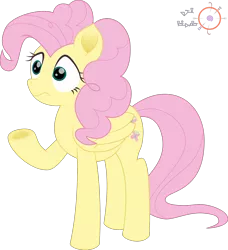 Size: 1824x2000 | Tagged: safe, artist:onil innarin, derpibooru import, fluttershy, pinkie pie, pegasus, pony, the mean 6, alternate hairstyle, female, hairstyle swap, mane swap, mare, movie accurate, pinkie pie hair, signature, simple background, transparent background, underhoof, vector, voice actor joke