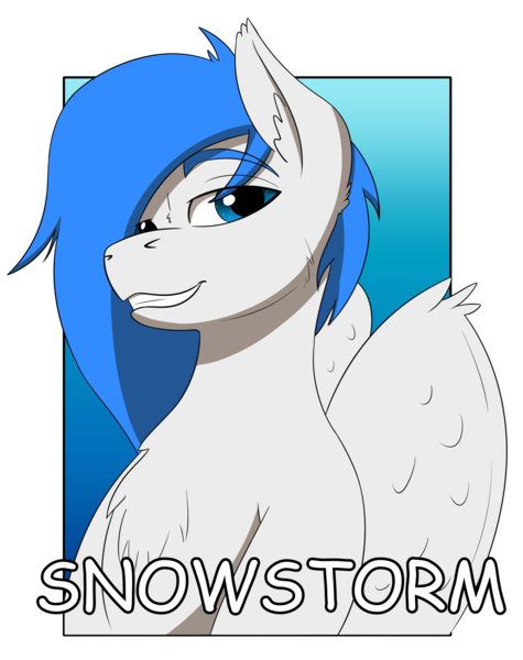 Size: 2046x2587 | Tagged: safe, artist:wcnimbus, derpibooru import, oc, oc:snowstorm, unofficial characters only, pegasus, pony, badge, comic sans, con badge, gradient background, male, simple background, solo, stallion, transparent background, wings