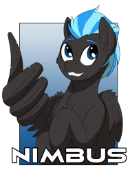 Size: 2007x2650 | Tagged: safe, artist:wcnimbus, derpibooru import, oc, oc:nimbus, unofficial characters only, pegasus, pony, badge, con badge, gradient background, male, simple background, solo, stallion, thumbs up, transparent background, wing hands