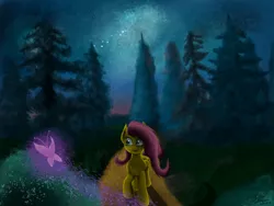 Size: 4000x3000 | Tagged: safe, artist:endlessfusion, derpibooru import, fluttershy, pegasus, pony, absurd resolution, female, forest, mare, night, scenery