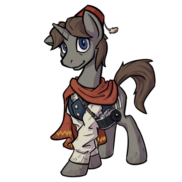 Size: 800x800 | Tagged: safe, artist:kalemon, derpibooru import, oc, oc:flintlock, pony, unicorn, camera, clothes, fez, hat, male, simple background, stallion, transparent background