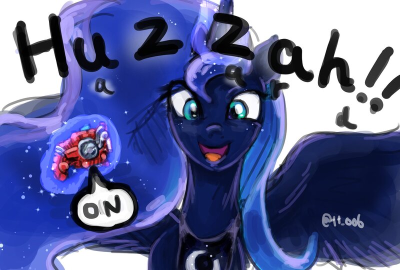 Size: 2039x1377 | Tagged: safe, artist:oberon826, derpibooru import, princess luna, alicorn, pony, female, hazard trigger, huzzah, imminent henshin, kamen rider, kamen rider build, magic, mare, oh no, oh shit, pun, solo, telekinesis, this will end in death, this will end in tears, this will end in tears and/or death, this will not end well, xk-class end-of-the-world scenario, yabei