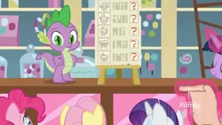 Size: 1366x768 | Tagged: cute, derpibooru import, diaocelles, fluttershy, gallus, ocellus, pinkie pie, rarity, safe, screencap, silverstream, smolder, spike, sugarcube corner, twilight sparkle, written equestrian, yona