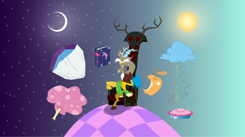Size: 5100x2850 | Tagged: apple, applejack, applejack becoming an apple, artist:tourniquetmuffin, bad end, baleful polymorph, book, chaos, cloud, crescent moon, dendrification, derpibooru import, discord, discorded landscape, discord's throne, draconequus, fluttershy, fluttertree, food, food transformation, fruit, inanimate tf, male, mane six, moon, petrification, pie, pinkie pie, pinkie pie (form), rainbow dash, rainbow rain, raincloud, rarity, safe, split sky, stars, sun, that pony sure does love books, the bad guy wins, the return of harmony, throne, tom, transformation, transparent moon, tree, twilight sparkle, vector