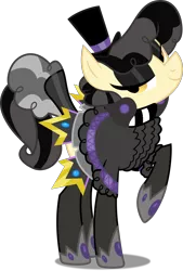 Size: 3379x5000 | Tagged: safe, artist:dashiesparkle, artist:icey-wicey-1517, derpibooru import, edit, sapphire shores, earth pony, pony, black socks, clothes, dress, eyeshadow, female, goth, hat, hoof shoes, lidded eyes, makeup, mare, raised hoof, shoes, simple background, socks, solo, thigh highs, top hat, transparent background