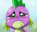 Size: 452x383 | Tagged: safe, artist:kp-shadowsquirrel, derpibooru import, edit, spike, dragon, awww, baby, baby dragon, cropped, crying, cute, lip bite, male, sad, sadorable, signature, solo, spikabetes