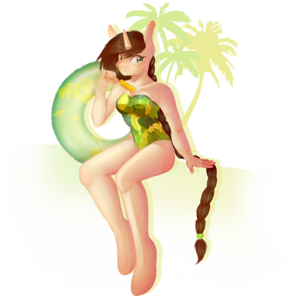 Size: 2000x2040 | Tagged: safe, artist:artistgenepal, derpibooru import, oc, unofficial characters only, anthro, unicorn, anthro oc, clothes, digital art, female, high res, mare, signature, simple background, solo, swimsuit, tail band, transparent background