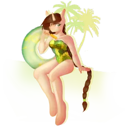 Size: 2000x2040 | Tagged: safe, artist:artistgenepal, derpibooru import, oc, unofficial characters only, anthro, unicorn, anthro oc, clothes, digital art, female, high res, mare, signature, simple background, solo, swimsuit, tail band, transparent background