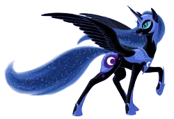 Size: 1920x1323 | Tagged: safe, artist:nebulastar985, derpibooru import, nightmare moon, alicorn, pony, armor, cutie mark, ethereal mane, fangs, female, horn, mare, moon, open mouth, simple background, solo, transparent background, wings