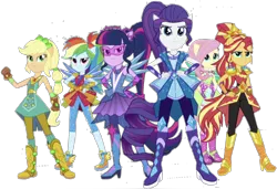 Size: 1760x1207 | Tagged: safe, artist:superbobiann, derpibooru import, edit, edited screencap, editor:superbobiann, screencap, applejack, fluttershy, rainbow dash, rarity, sci-twi, sunset shimmer, twilight sparkle, equestria girls, equestria girls series, super squad goals, background removed, clothes, crystal guardian, not a vector, ponied up, simple background, transparent background