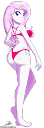 Size: 670x1930 | Tagged: suggestive, artist:the-butch-x, derpibooru import, part of a set, fleur-de-lis, equestria girls, ass, background human, barefoot, bikini, breasts, busty fleur-de-lis, butch's 3 summer girls, butt, clothes, commission, feet, female, fleur-de-rriere, miss fleur is trying to seduce us, simple background, smiling, solo, solo female, stupid sexy fleur-de-lis, swimsuit, transparent background