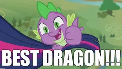 Size: 1280x720 | Tagged: alicorn, best dragon, best pony, cute, derpibooru import, edit, edited screencap, editor:useraccount, excessive exclamation marks, fact, image macro, meme, safe, screencap, spike, thumbs up, truth, twilight sparkle, twilight sparkle (alicorn)