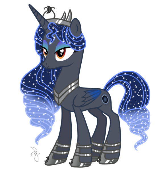 Size: 990x1050 | Tagged: safe, artist:ilaria122, derpibooru import, oc, oc:princess moonclipse, unofficial characters only, alicorn, pony, alicorn oc, crown, ethereal mane, female, jewelry, mare, next generation, offspring, parent:king sombra, parent:princess luna, parents:lumbra, regalia, simple background, solo, starry eyeshadow, starry mane, transparent background