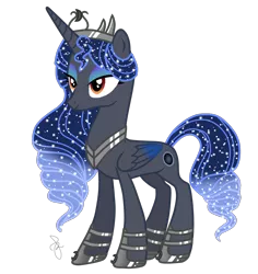 Size: 990x1050 | Tagged: safe, artist:ilaria122, derpibooru import, oc, oc:princess moonclipse, unofficial characters only, alicorn, pony, alicorn oc, crown, ethereal mane, female, jewelry, mare, next generation, offspring, parent:king sombra, parent:princess luna, parents:lumbra, regalia, simple background, solo, starry eyeshadow, starry mane, transparent background