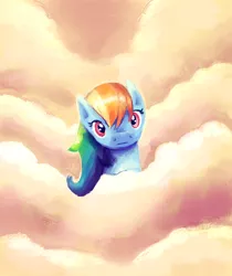 Size: 420x500 | Tagged: safe, artist:musicalcombusken, derpibooru import, rainbow dash, female, head in the clouds, looking at you, mare, solo