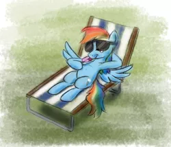 Size: 1023x874 | Tagged: armpits, artist:werdkcub, atg 2018, chillaxing, derpibooru import, food, newbie artist training grounds, popsicle, rainbow dash, safe, solo, sunglasses