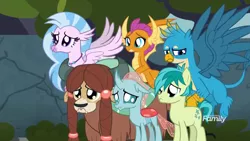 Size: 1366x768 | Tagged: cute, derpibooru import, diaocelles, diastreamies, flying, gallabetes, gallus, ocellus, puppy dog eyes, sad, safe, sandabetes, sandbar, school daze, screencap, silverstream, smolder, smolderbetes, student six, yona, yonadorable