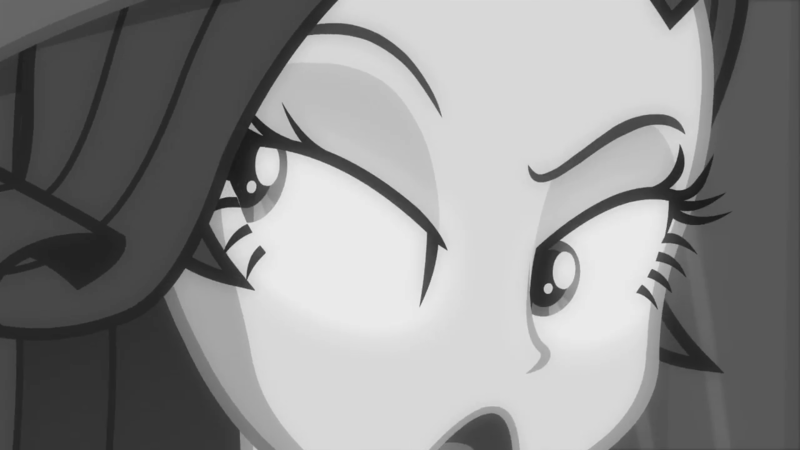 Size: 1280x720 | Tagged: safe, derpibooru import, screencap, rarity, equestria girls, equestria girls series, rarity investigates: the case of the bedazzled boot, monochrome, solo