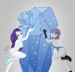 Size: 1280x1229 | Tagged: suggestive, artist:drake-rex, derpibooru import, maud pie, rarity, equestria girls, equestria girls series, rarity investigates: the case of the bedazzled boot, amethyst, breasts, busty maud pie, busty rarity, clothes, drool, erect nipples, female, females only, gloves, heart eyes, high heels, lingerie, lip bite, long gloves, looking at you, nipple outline, rarity investigates (eqg): applejack, shoes, venus bikini, wingding eyes