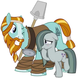 Size: 3200x3200 | Tagged: safe, artist:cheezedoodle96, derpibooru import, marble pie, rockhoof, earth pony, pony, .svg available, a happy ending for marble pie, balancing, blushing, crack shipping, duo, eye contact, female, flirting, hoof over mouth, looking at each other, male, marblehoof, mare, one eye closed, rockhoof's shovel, shipping, shovel, simple background, smiling, stallion, straight, svg, transparent background, vector, wink