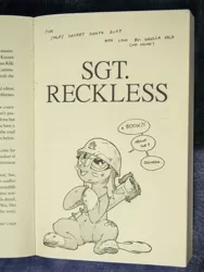 Size: 3138x4184 | Tagged: artist needed, safe, derpibooru import, ponified, ponified:sgt. reckless, pony, /mlp/, book, no homo, ponified horse, sketch, squee, text, warpone