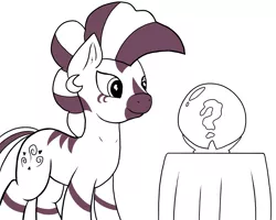 Size: 2000x1600 | Tagged: artist:redquoz, atg 2018, crystal ball, derpibooru import, female, monochrome, newbie artist training grounds, pinkie pie, safe, simple background, sketch, smiling, solo, species swap, white background, zebra, zebrafied